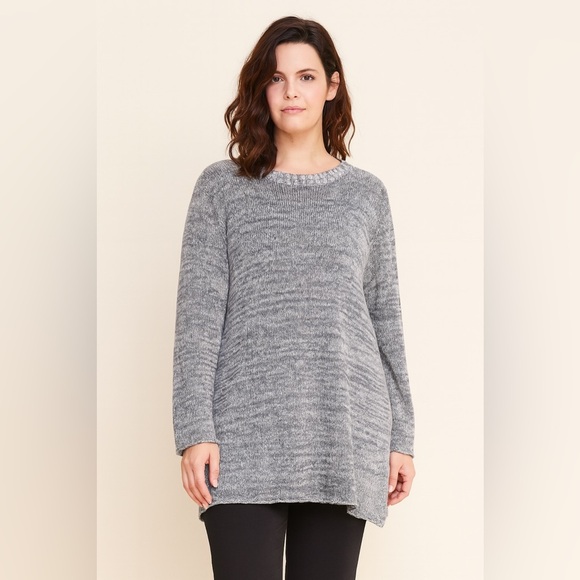 Eileen Fisher Gray Organic Linen Knit Tunic Sweater Size Medium - Picture 1 of 8